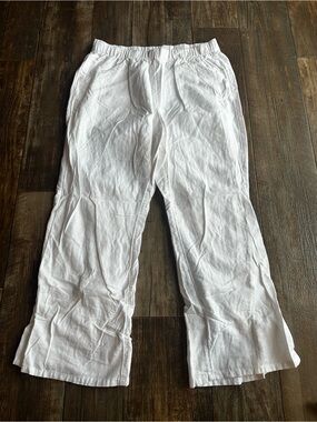 American Eagle White Cotton Linen Straight Leg Beach Vacation Coastal Pants Sz L